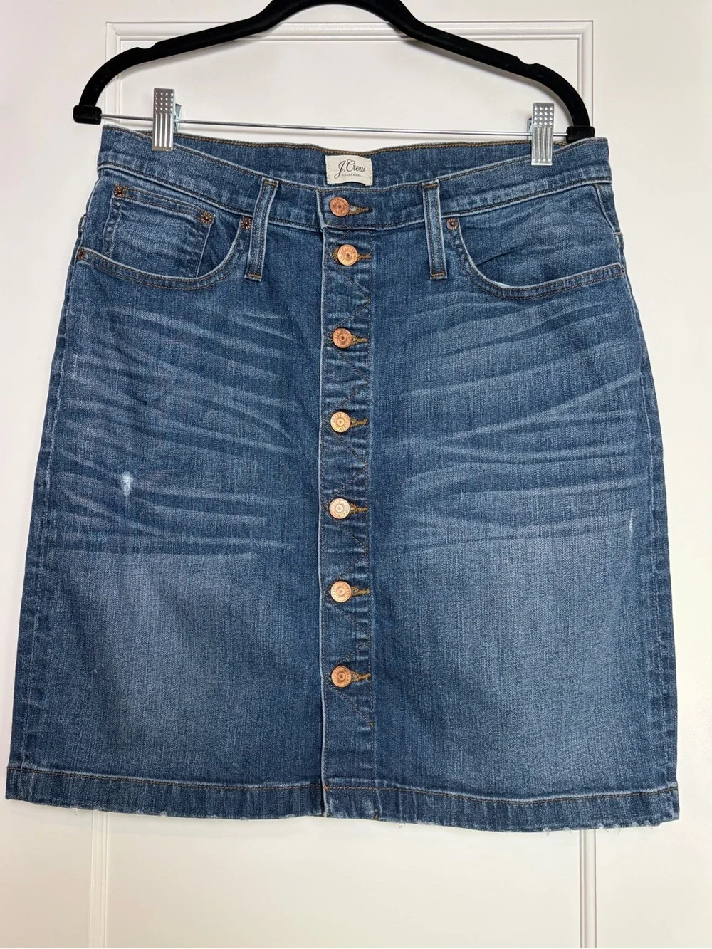 J. Crew Blue Denim Button-Front Pencil Skirt (31)